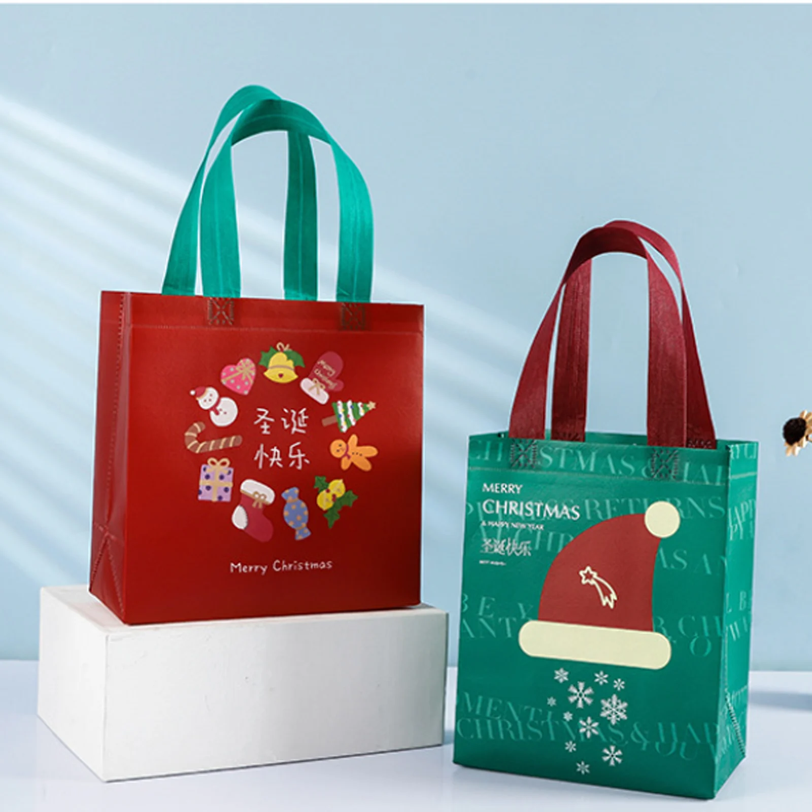 Creative Christmas Tote Bag Festive Non-woven Fabric Red Santa Tote Bag Spacious Santa Claus Gift Bag Promotional Events