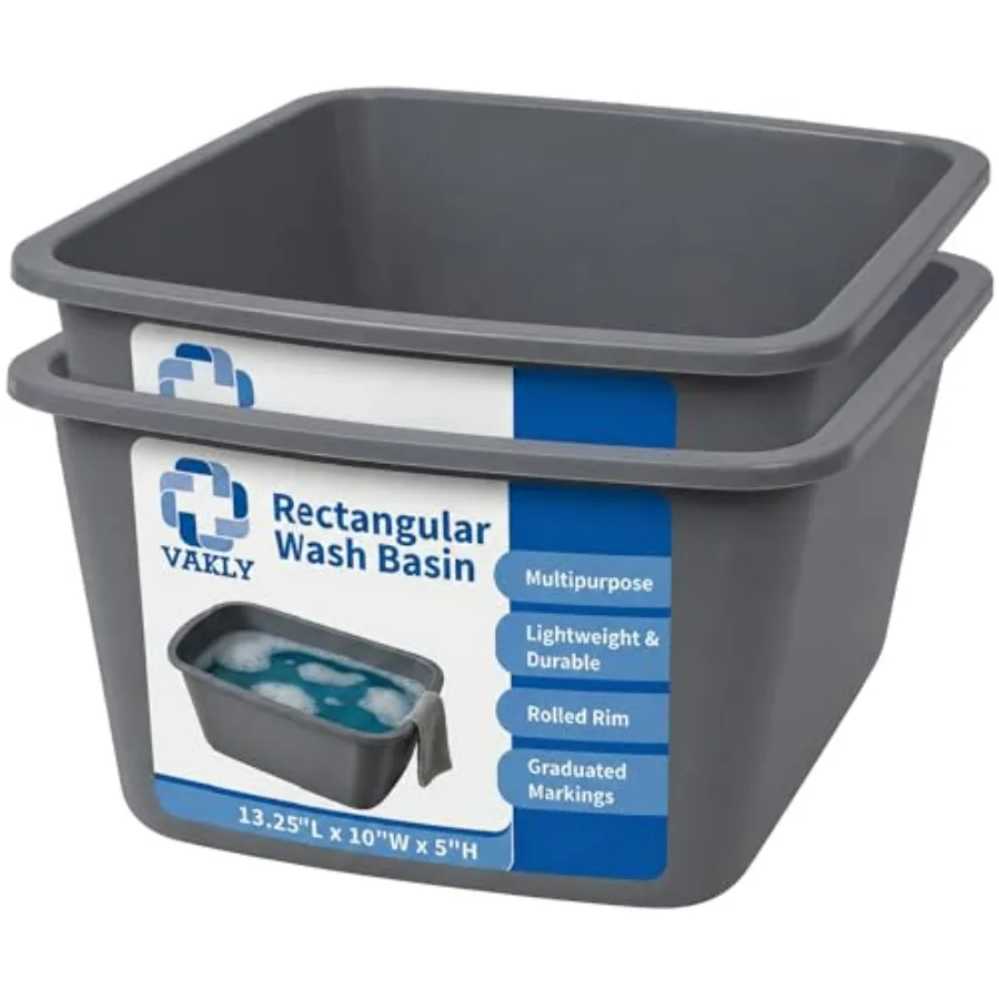 

Wash Basin 7-Quart [2 Pack] Rectangular Plastic Tub with Graduated Markings, Small Portable Soaking Basin for Face, Foot Bath,