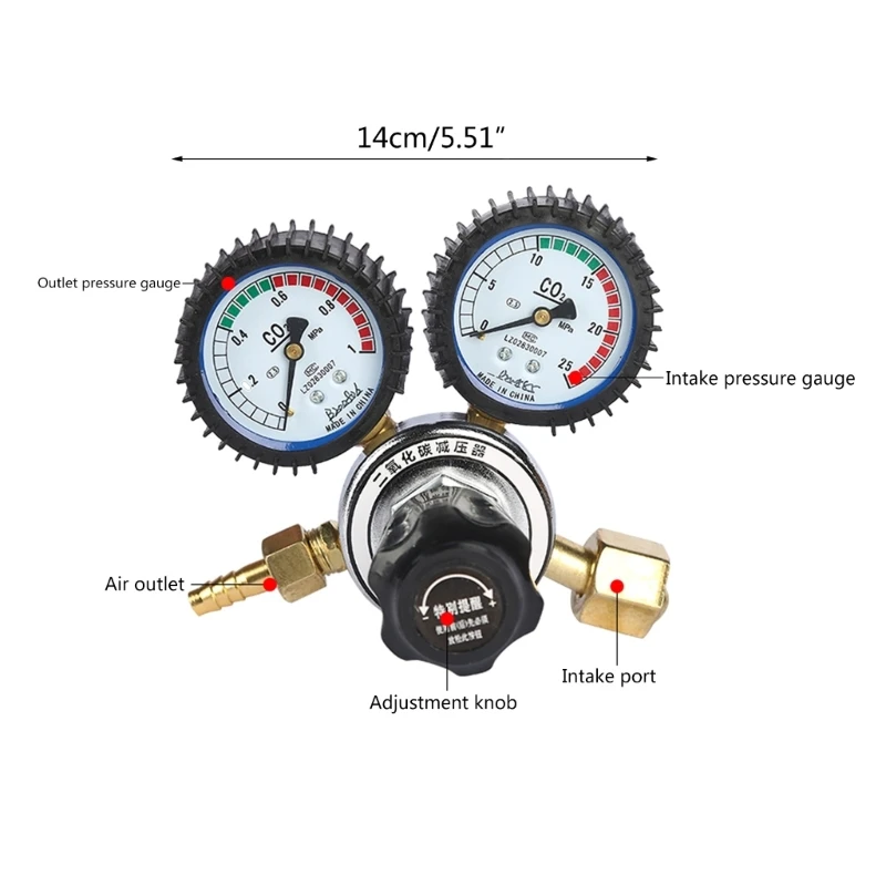 Double Gauge Carbon Dioxide Regulator Replacement Low Pressure Regulator Argon Gauges Gas Welding Pressure Relief for Va