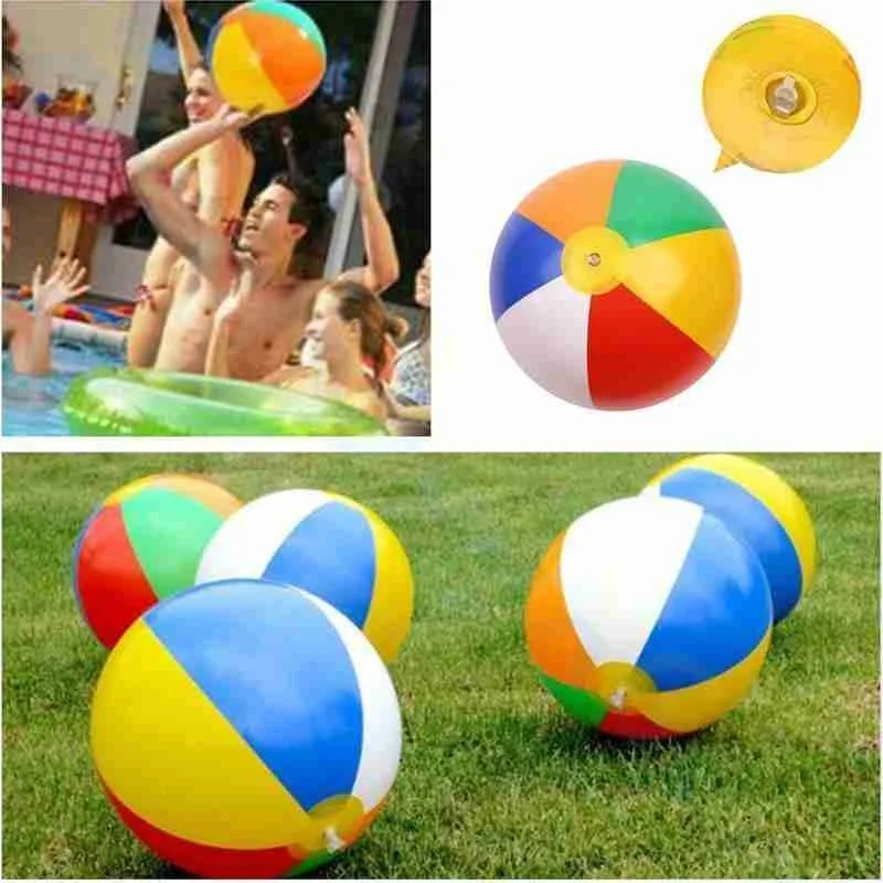 6PCS Inflatable Beach Ball Rainbow Color Pool Party Favors Summer Water Toy Pvc Inflatable Beach Ball Multicolored Beach Toy