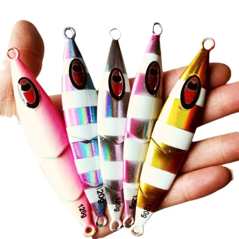 Isca de Pesca Luminosa Slow Pitch Jig com Efeito Laser, Placa de Ferro 80-200g, Afundamento Rápido para Pesca em Alto Mar