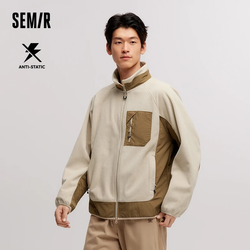 

Semir Jacket Men 2024 Winter New Antistatic Polar Fleece Loose Furry Coat Contrast Patchwork Outdoor Style Jacket