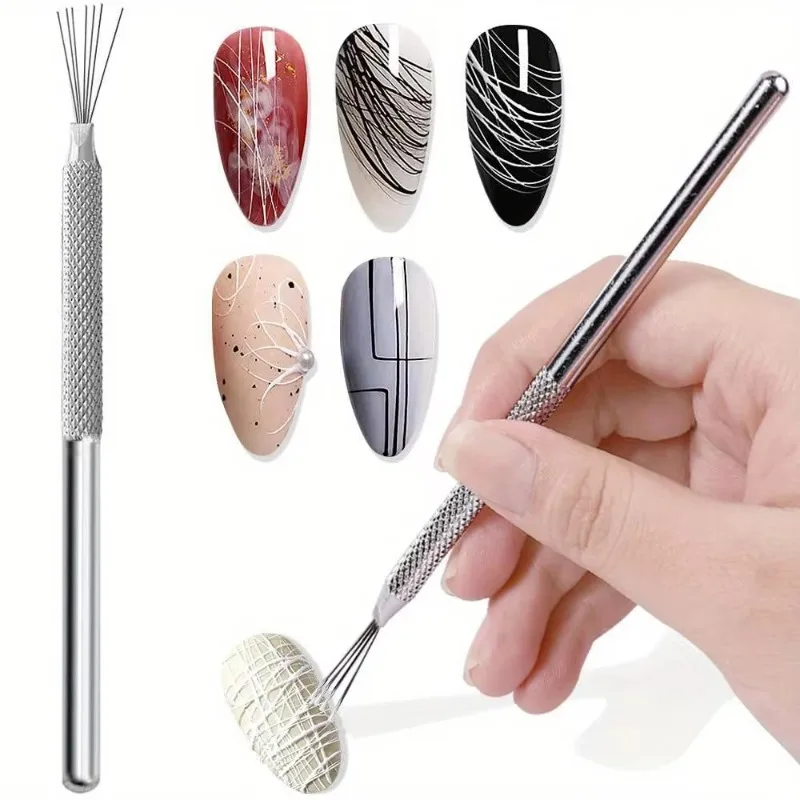 7-pin Bendable Nail Liner Pen Stainless Steel Nail Art Line Brush