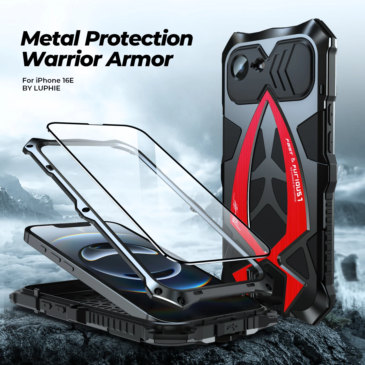 

360 Full Doom Armor Metal Case For iPhone 16E Aluminum Bumper Hybrid Rugged Shockproof Cover For iPhone 16 Pro Max 16e