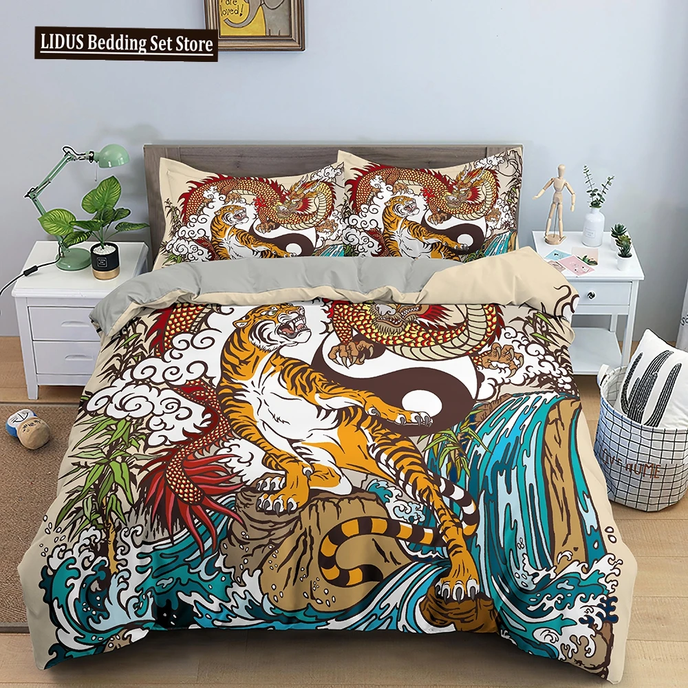 

3D Animal Duvet Cover Set Fierce Tiger Printed Comforter Cover Queen King Size Polyester Quilt Cover Pillowcase For Teens Adults