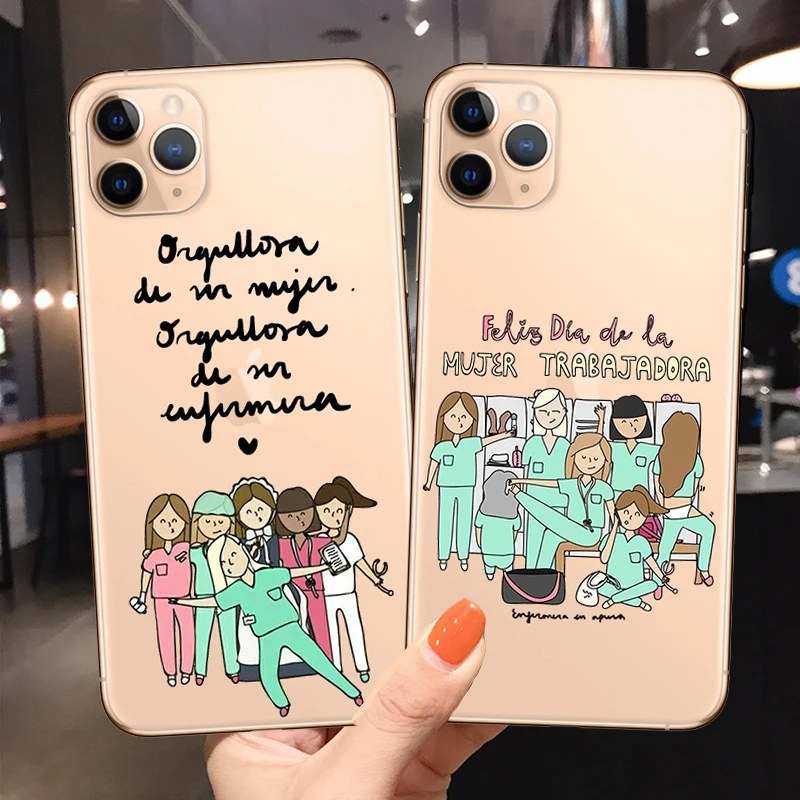 

Spain Cartoon Medicine Doctor Nurse Phone Case For iPhone 13 12 11 14 15 16 Pro MAX 14 15 16 Plus Shockproof Cover Clear Fundas