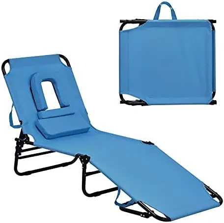 

Beach Lounge Chair, Sunbathing Chair Patio Lounge Chair Folding Adjustable Recliner with Hole for Face Floor chair Folding seat