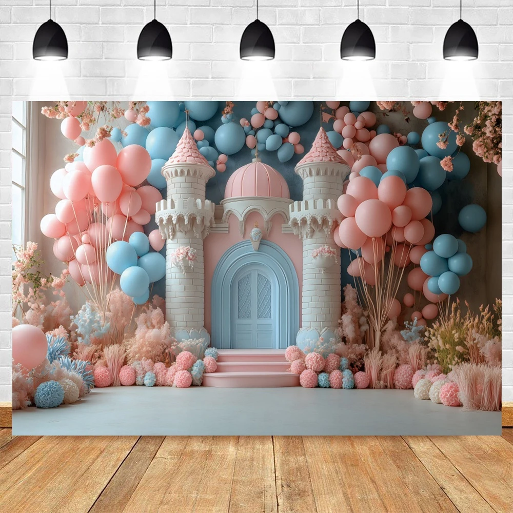 Princess Castle Girls Birthday Party Photography Backdrop Balloons Flowers Baby Shower Decor Photocall Background Photo Studio