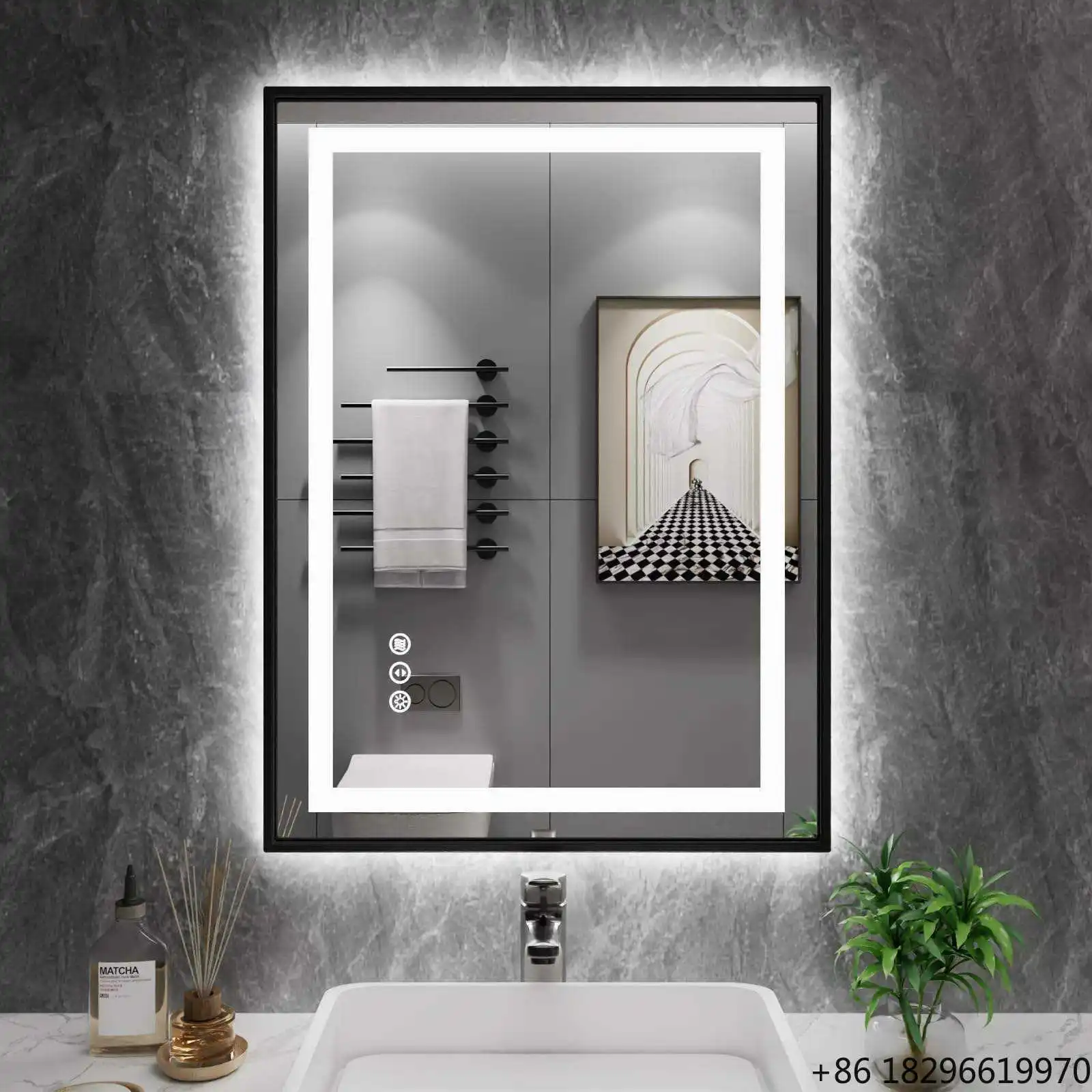 

Smart Touch Screen LED Makeup Mirror Illuminated Vanity Wall Mirror for Bathroom Hotel Home