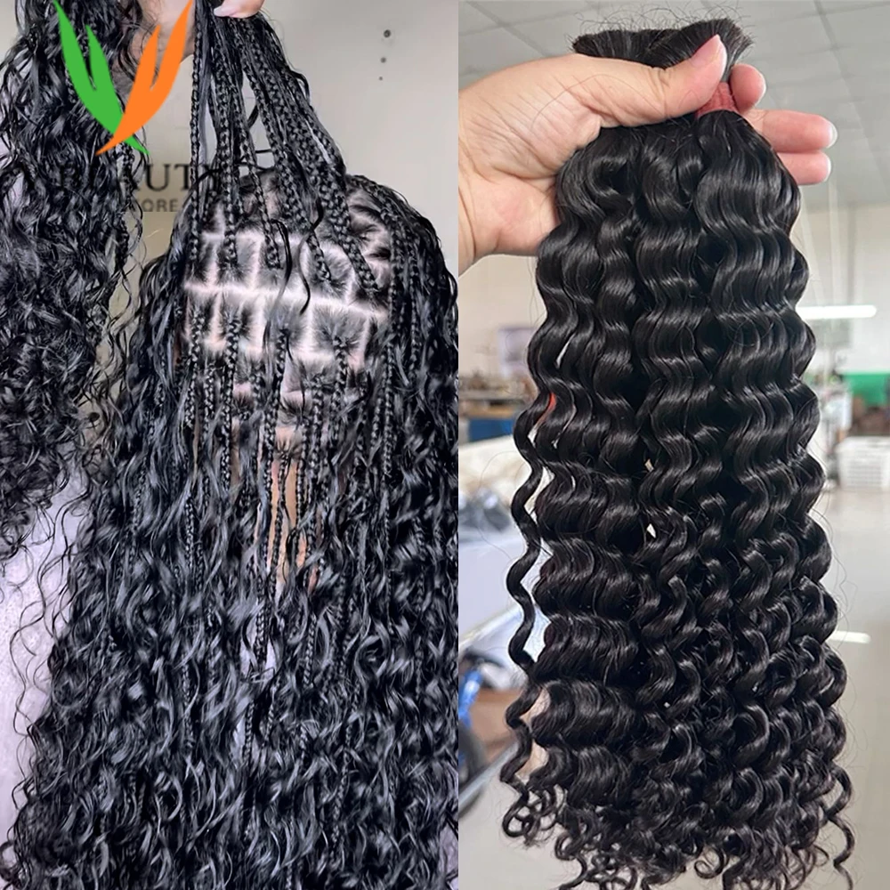 V Beauty-extensiones de cabello humano a granel con ondas de agua para trenzas bohemias, mechones de cabello humano de Color Natural para mujer