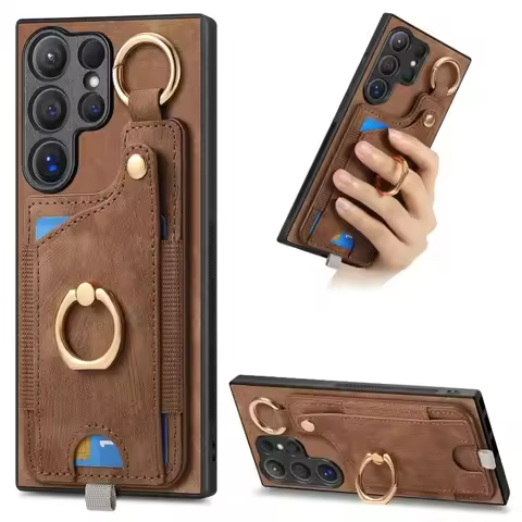 Ring Holder Phone Case for Samsung Galaxy S21 S23 FE S24 S25 S22 Ultra Plus A06 A16 A26 A36 A56 A15 A25 A35 Wallet Card Cover