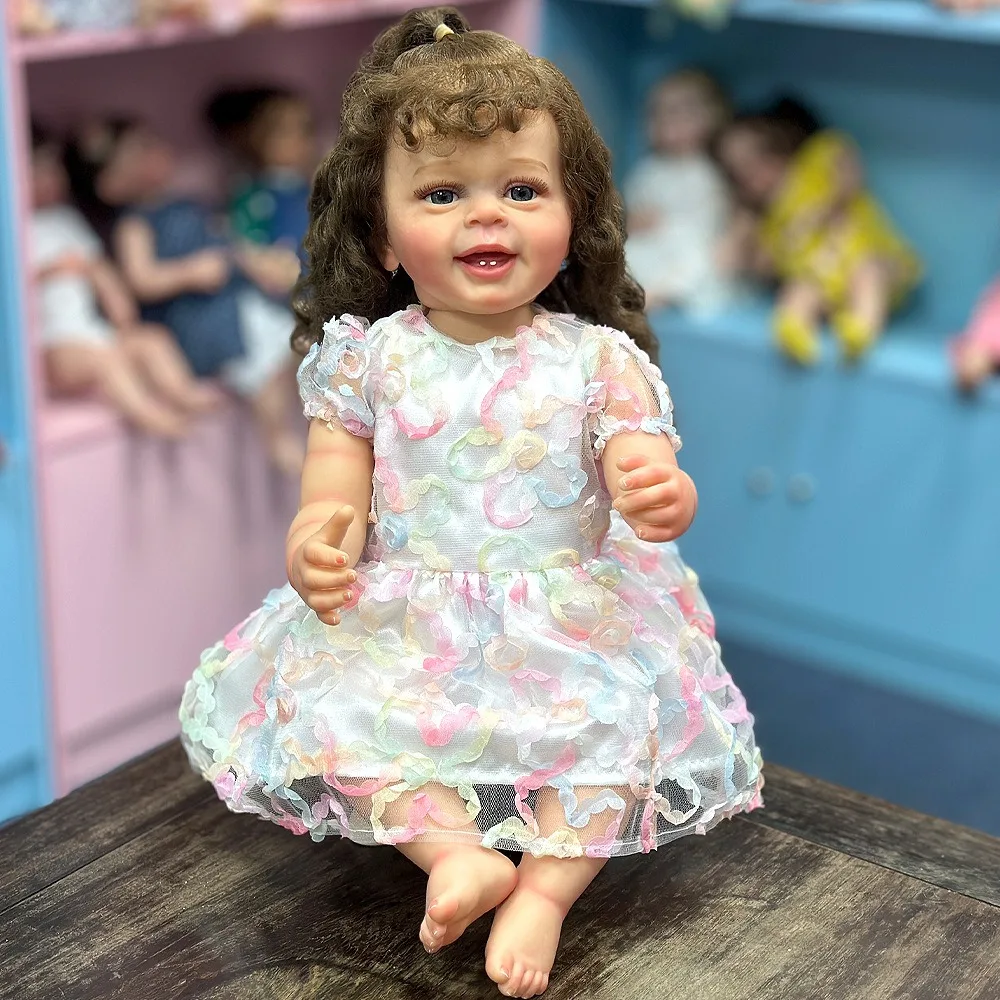 

22-дюймовая мягкая виниловая кукла с длинными волосами для девочек, моющаяся, сидящая и лежачая и нарядная имитация куклы Reborn W-2190