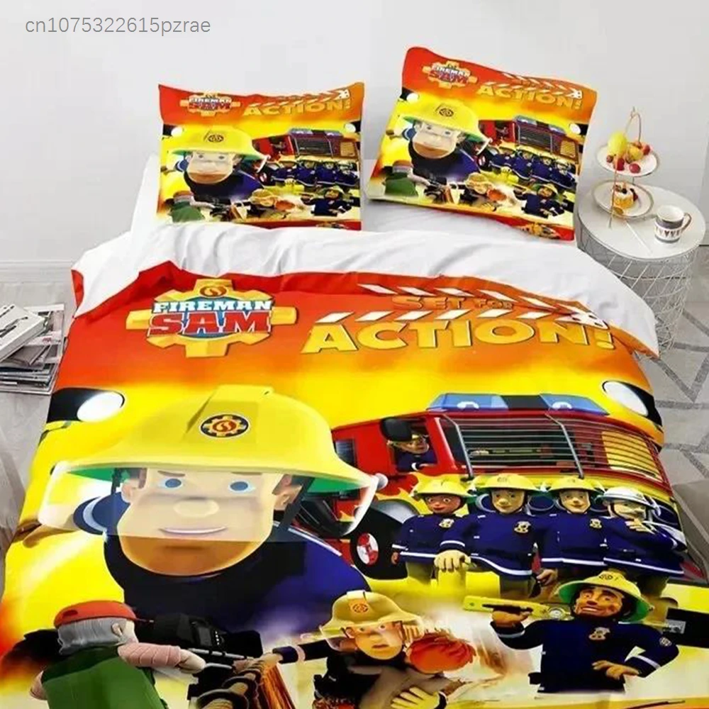 Cartoon Fireman Sam Toys Bedding Set For Bedroom Soft Modern Bedspreads Comefortable Kids Duvet Cover Quilt Cover And Pillowcase