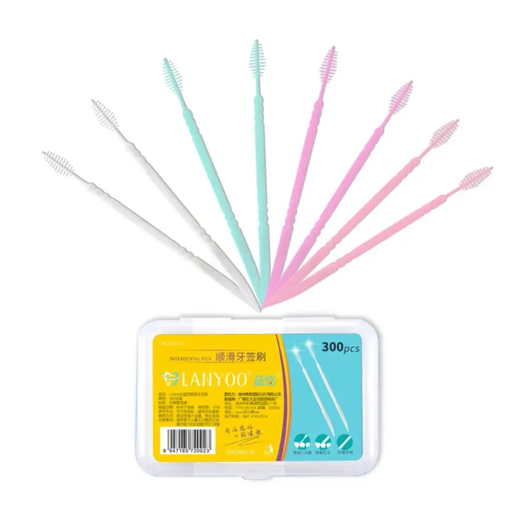 300/60 Pcs Disposable Double-ended Toothpick Portable Plastic Fish Bone Shaped Interdental Brush Oral Cleaning Gum Care