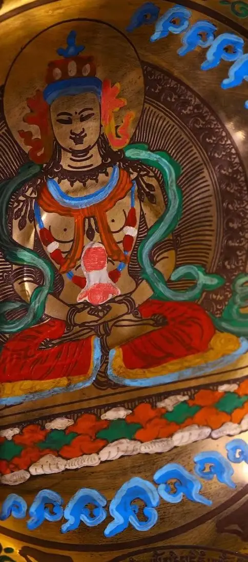 

11 "Старая бронза, окрашенная долголетие, Будда, буддийская музыкальная чаша, амулет, Харам, зал поклонения, город