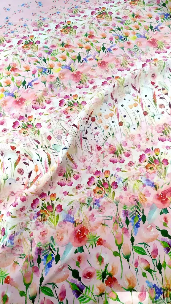 Soft Crepe de Chine 100% Mulberry Silk Fabric Floral Pink Fabric Summer Dress Designer Sewing Materials Cloth Wholesale Retail