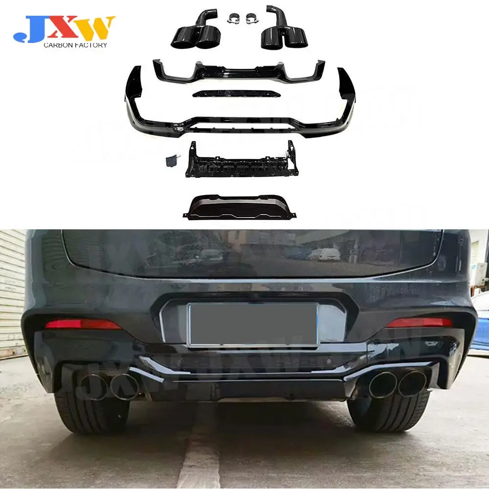 ABS Gloss Black Rear Bumper Diffuser with Stain Steel Exhaust Tips for BMW X4 G02 M Sport 2019-2022 + Rear Lip Diffuser Body Kit