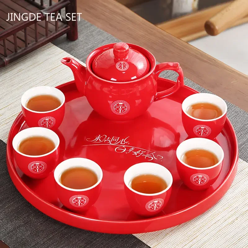 

High Quality Ceramics Tea Set Chinese Wedding Tea Pot Set Teacup Tradition Red Porcelain Teapot Boutique Teaware Accessories