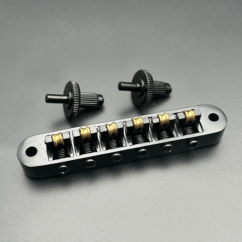 Guitar Tune-O-Matic Roller Saddle Bridge Replacement Part Compatible with LP SG Style 6 String Electric Guitar Black