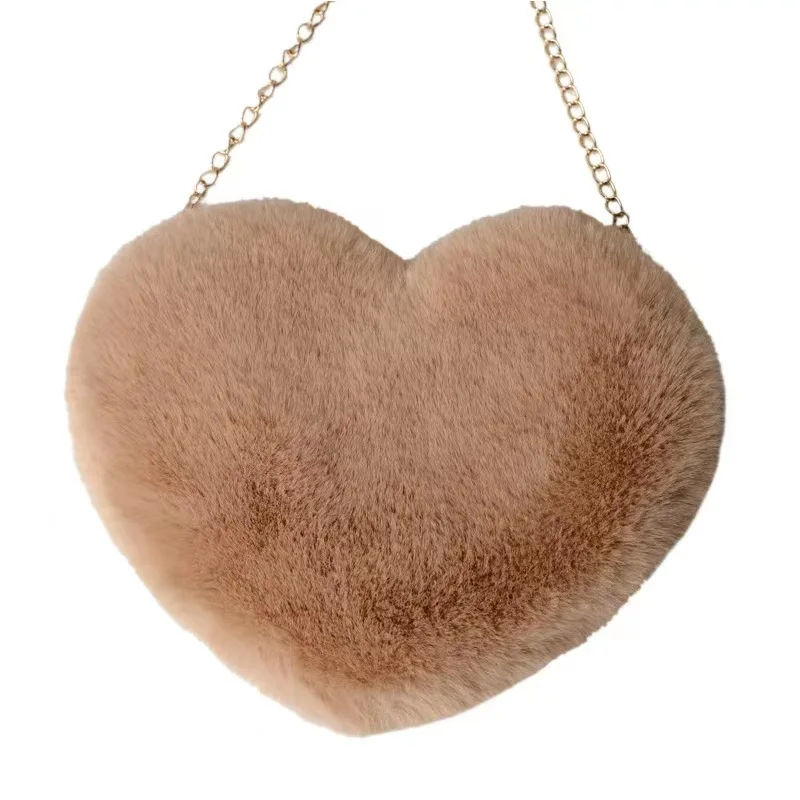 Bolso de hombro de felpa con cadena pequeña para mujer, bolso informal de amor en forma de corazón de melocotón, mensajero versátil de alta calidad, Luxurycrossbody