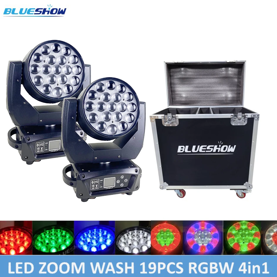 2PCS 19 X 15W RGBW LED Zoom Moving Head Wash Stage Effect Lighting For DJ Disco Events Party Club Wedding DMX512 flycase