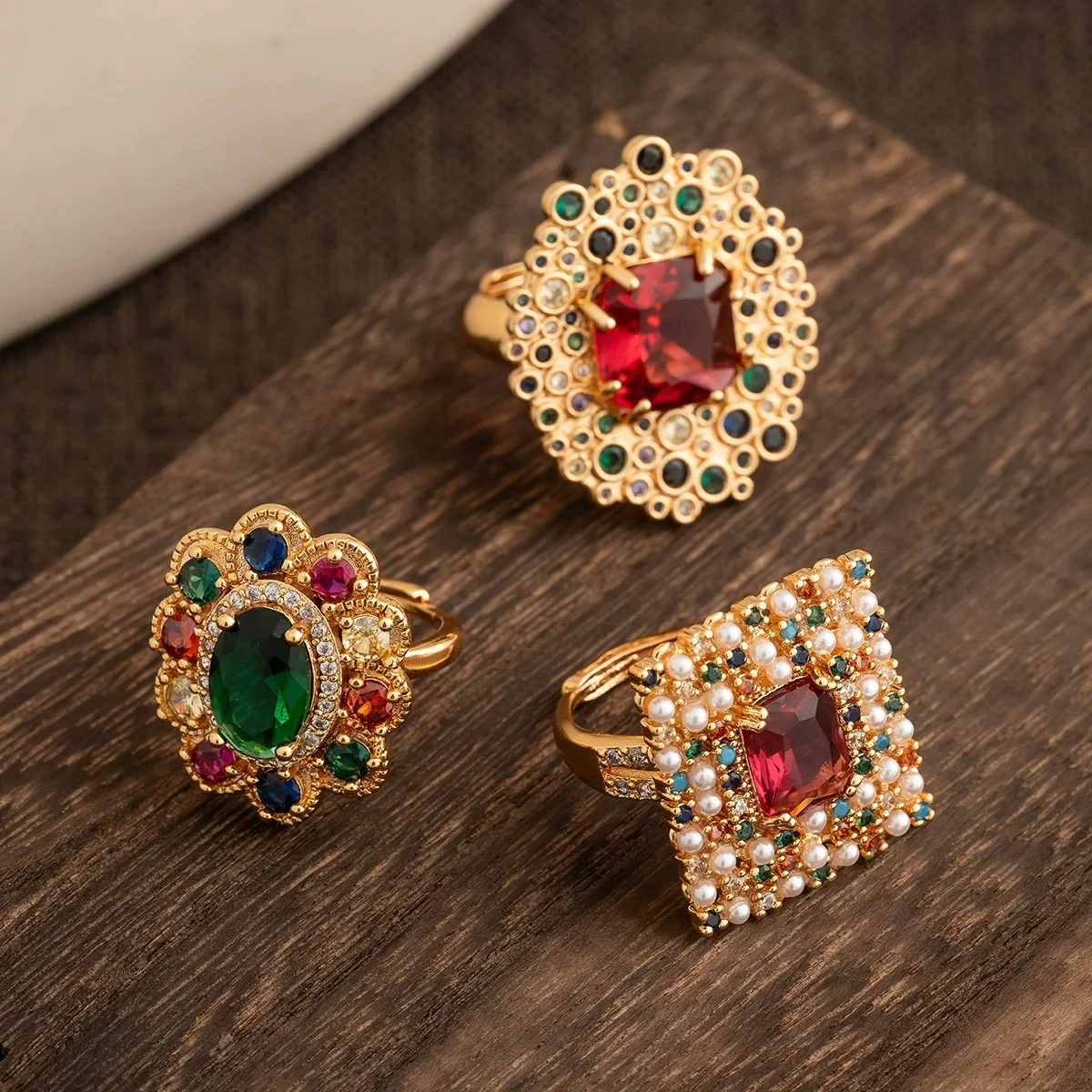 

Ajojewel Vintage Color Cubic Zirconia Lady's Finger Rings Gorgeous Women Golden Jewelry 2025 New Arrival