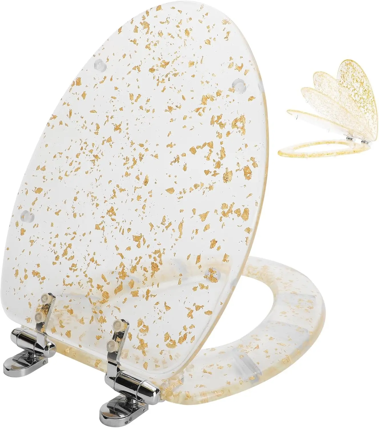 Gold Resin Toilet Seat Elongated with Easy Clean & Change Hinges, Soft Close Quick Release Heavy Duty Toilet Seats with