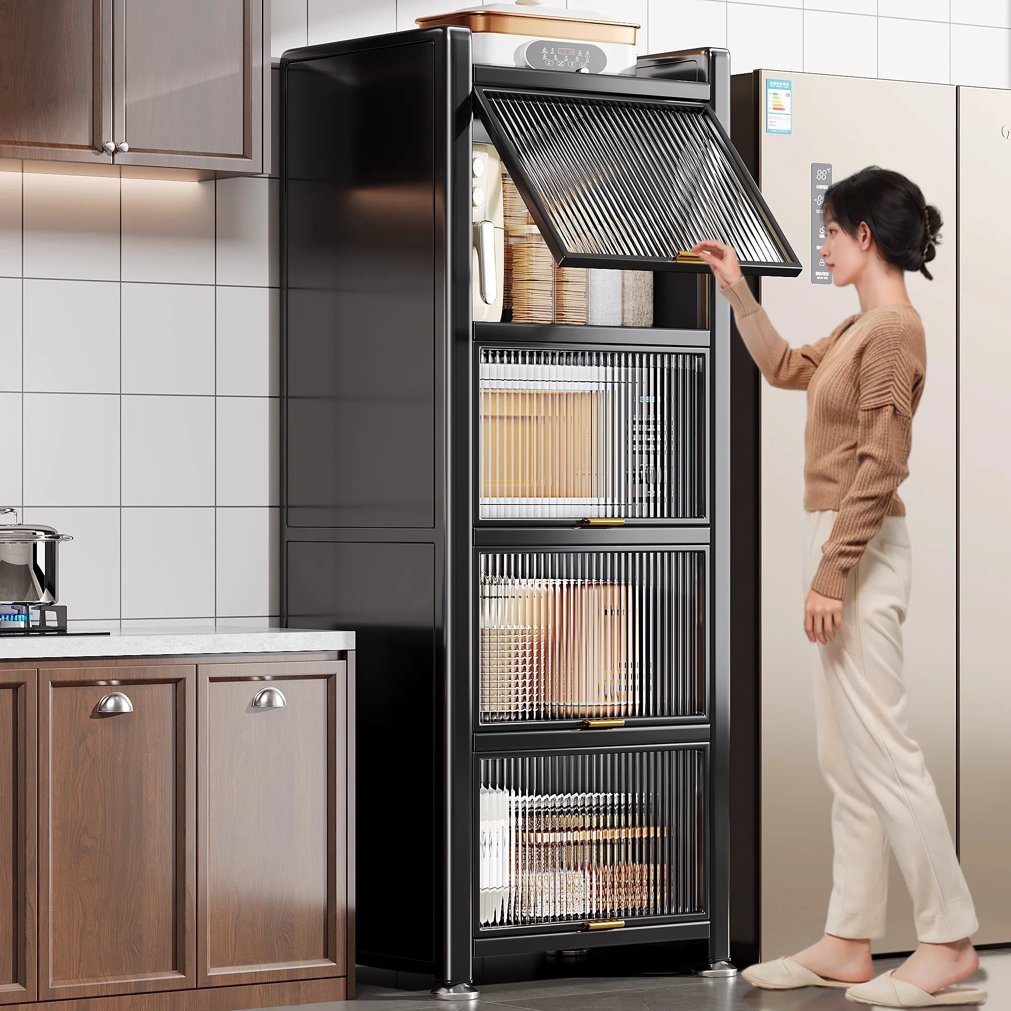 

Kitchen rack Floor-to-ceiling multi-layer microwave oven storage Cabinet locker Multifunctional storage, extremely narrow gap