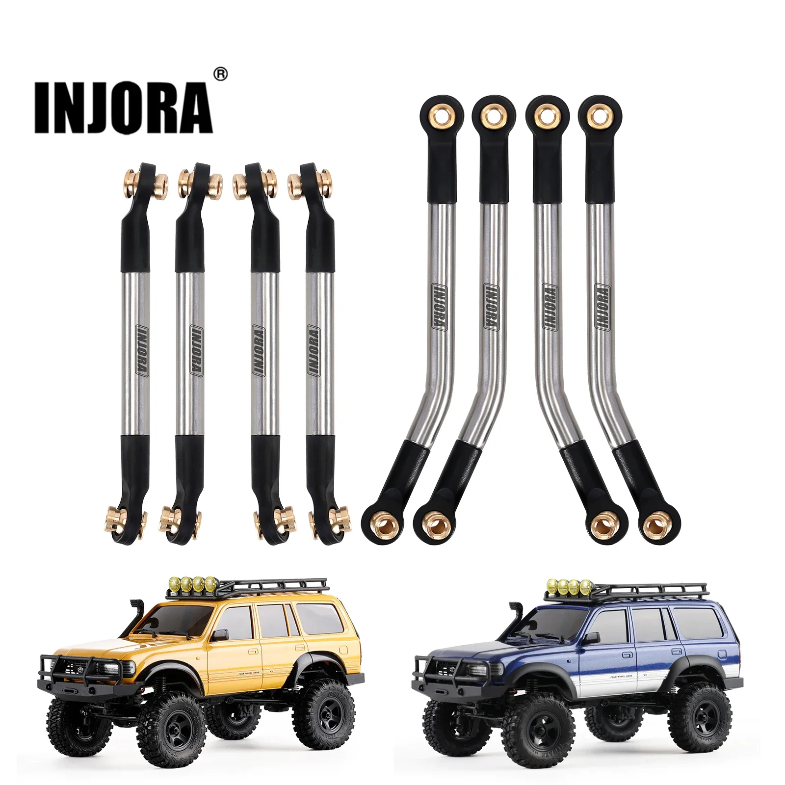 INJORA Stainless Steel High Clearance 4 Links Set for 1/18 RC Crawler FMS FCX18 LC80 Upgrade (FCX18-02)