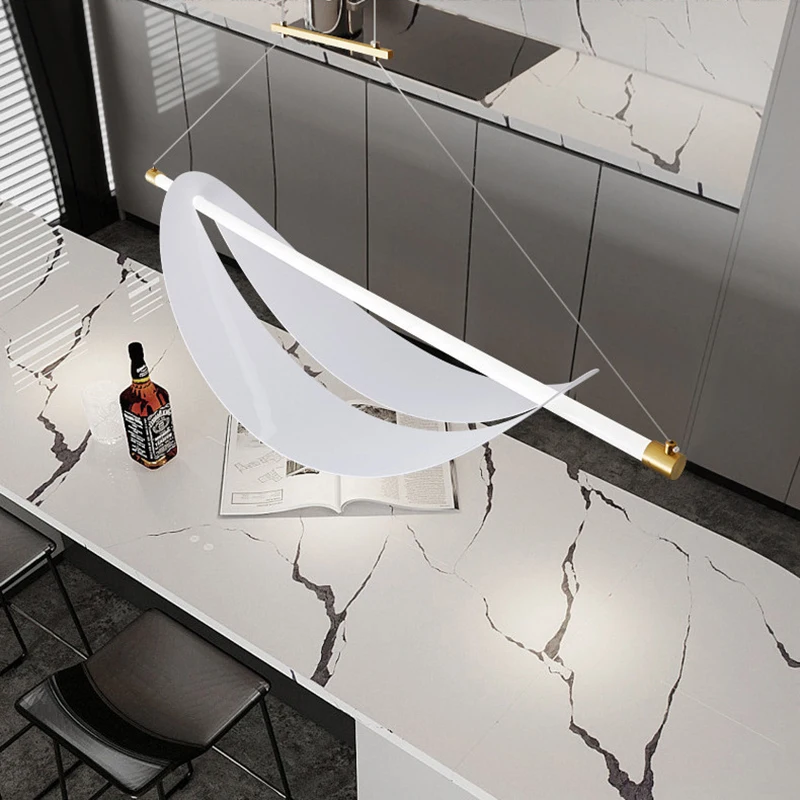 Moderne Minimalistische Koperwit Lang Design Hanglamp Led Dimming Verlichting 80Cm 100Cm 120Cm Hangende Armatuur