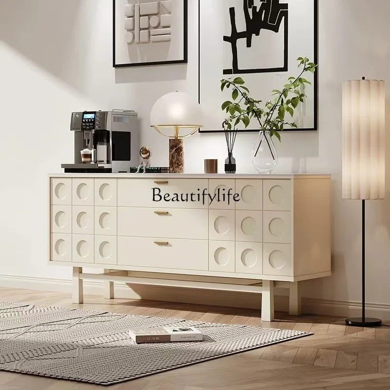 

*French cream style solid wood dining side cabinet rock slab light luxury high-end art decoration locker