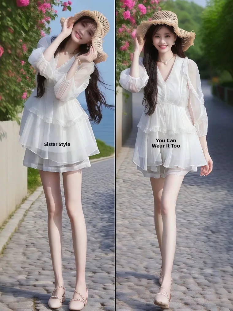 

Summer White Chiffon irt And ort Pants Set for plus Size Women Gentle Ele Agel Faionable Polyester Blend V Ne