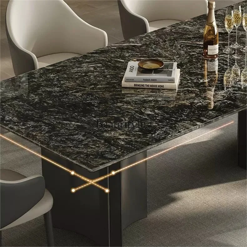 

yj5 Italian natural platinum diamond luxury stone dining table light luxury high-end rectangular marble
