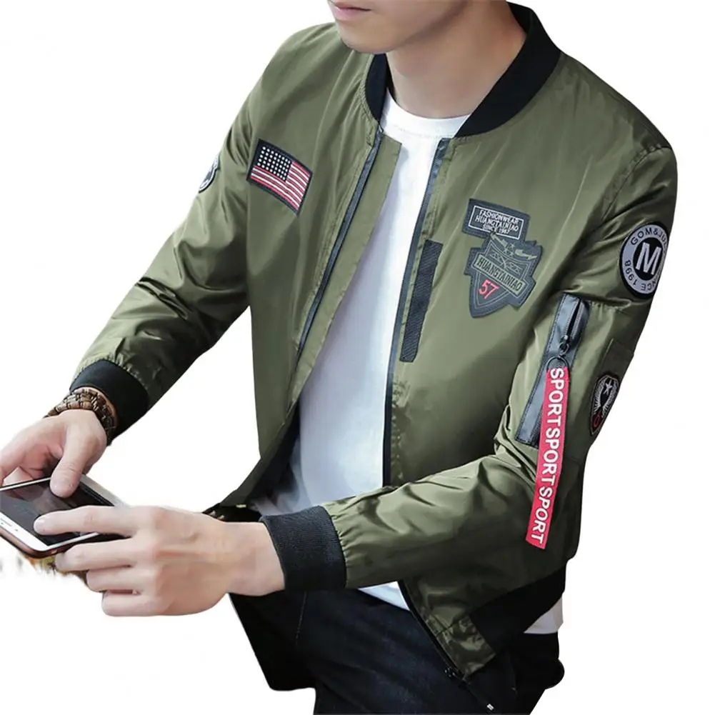 Chaquetas de manga larga para hombre, abrigos de béisbol con cuello levantado, puños elásticos, dobladillo, bolsillos sueltos, ropa de calle masculina, Hip Hop