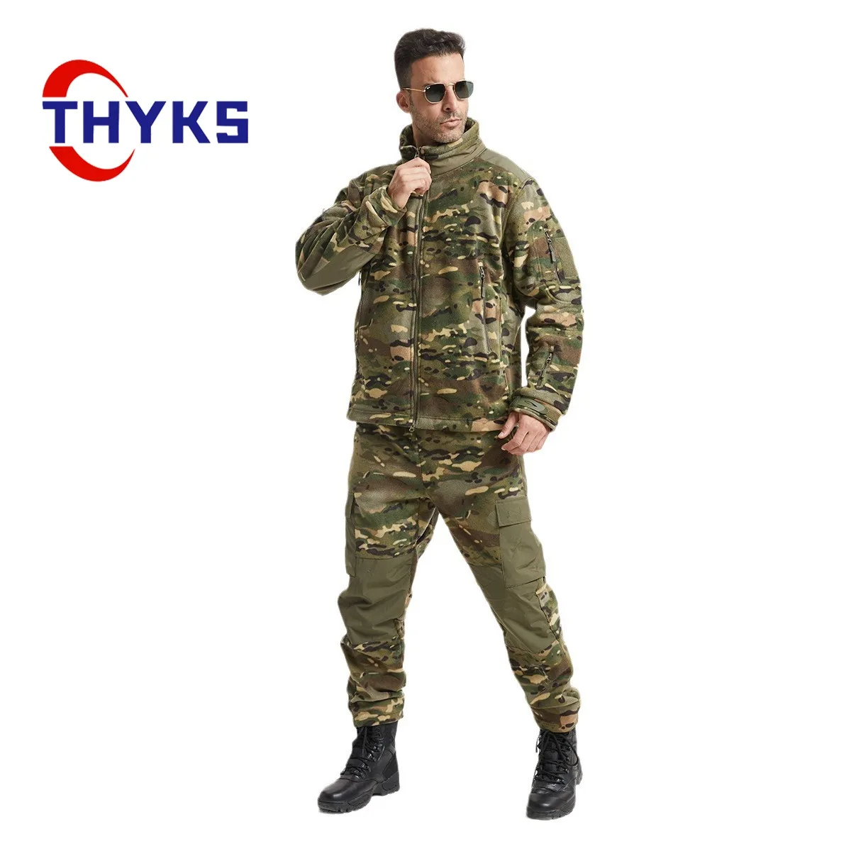 

Men Fleece Suit Outdoor Sports Camouflage Standing Collar Two Piece Set Cold Insulation Warm Tactical Thickening Comfortable Set