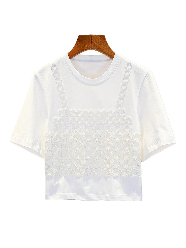 

S Home Nan You High End Women's Faion Summer Beaded ort T-irt Top with Denim orts Set Young Modern Polyester Fiber