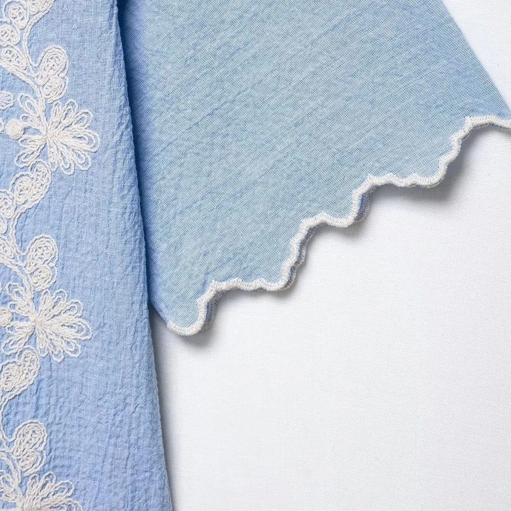 レディース 袖口イレギュラーデザインシングルブレストショートトップス カジュアルレトロ花柄刺繍半袖ラペルシャツ エレガント婦人服