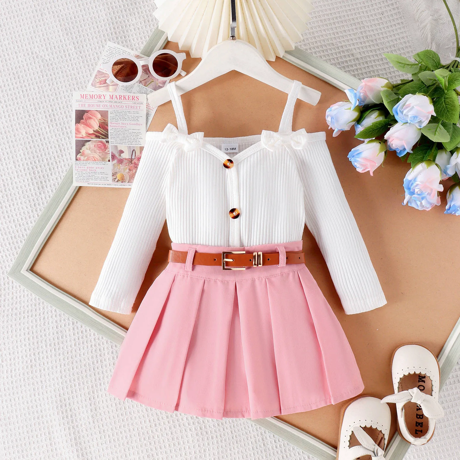 Toddler Kids Baby Girls Autumn Outfits Sets Fall Winter Long Sleeve Ribbed T Shirt Tops Solid Pink Pleated Skirts 2PCS Outfits