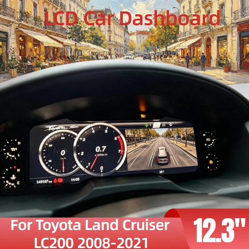 12.3Inch LCD Car Dashboard For Toyota Land Cruiser LC200 2008-2021 Digital Instrument Cluster Meter Cockpit Odometer Speed Panel