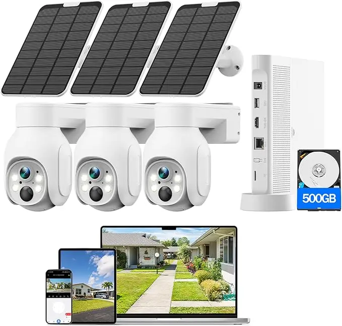 الكل في واحد 4CH 4MP نظام كاميرا أمان لاسلكية تعمل بالطاقة الشمسية بطارية خارجية واي فاي PTZ كاميرا بشكل قبة طقم NVR #1
