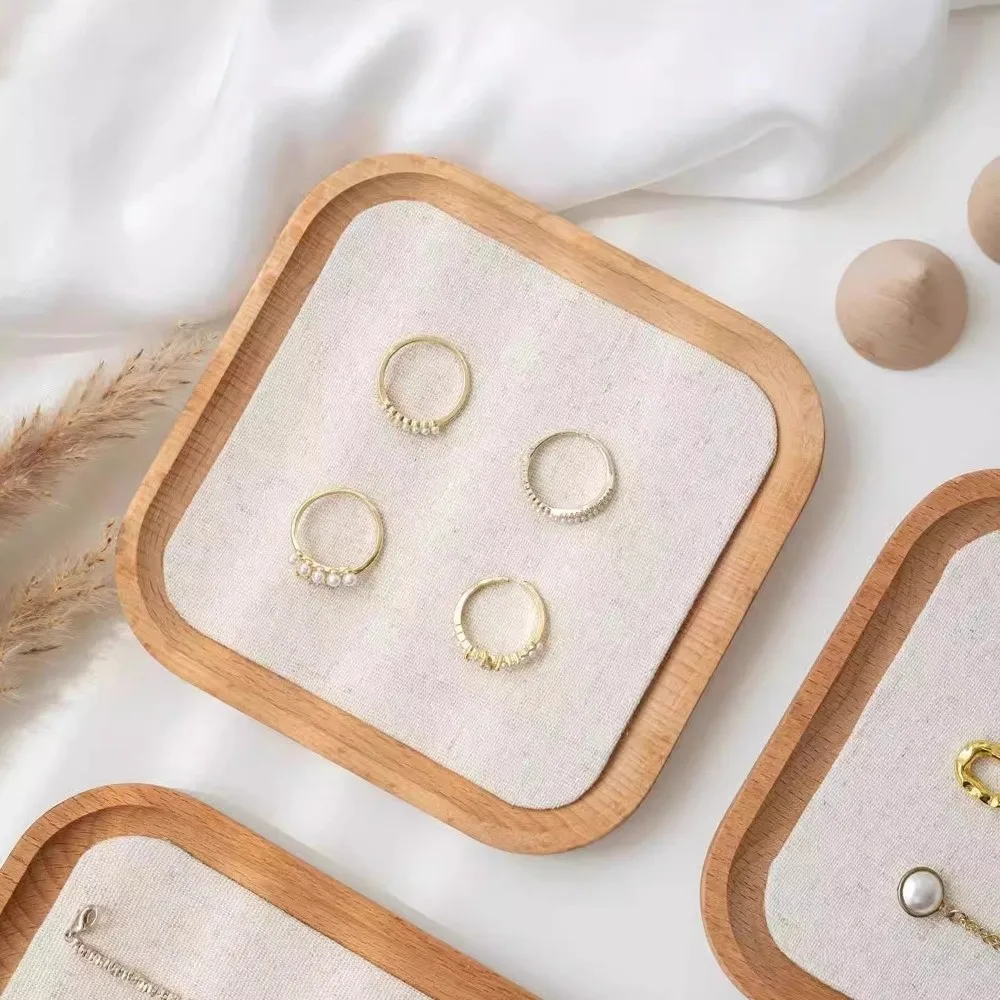 木製ジュエリー収納トレイ ポータブルスタッカブルデザイン ジュエリーディスプレイプレート 省スペース多機能ブレスレットネックレストレイ