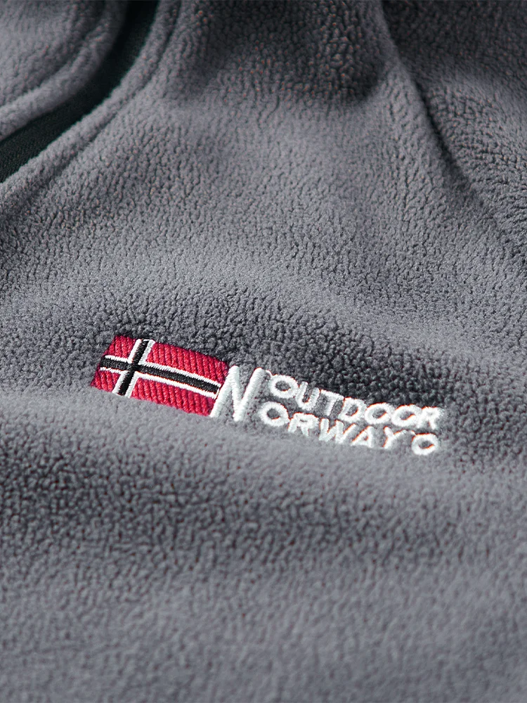 نصف رمادي داكن - بلوفر صوف بسحاب مع علم نرويجي وتطريز "نرويج الخارجية".