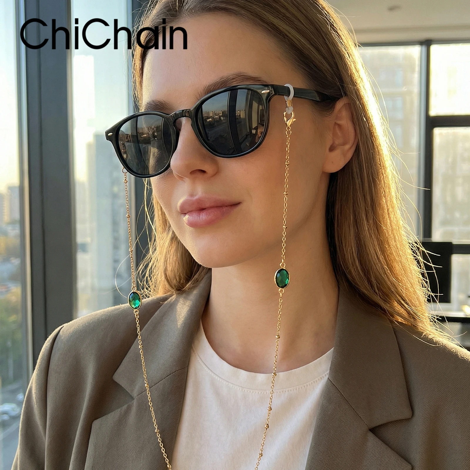 Bohemia Flower Crystal Pearl Sunglasses Chain Gold Color Double Layer Chain For Glasses Fashion Women Jewelry Glasses Accessorie