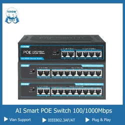 Terow 8 6 Ports Poe Switch 100 MBit/s schneller Ethernet-Switch Poe Gigabit Smart Network Switch für WLAN-Router IP-Kamera Wireless AP