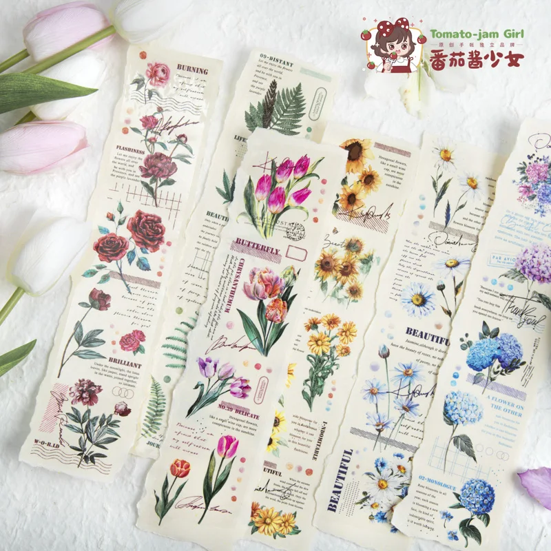 6Packs/Lot Bloemen Na Regen Serie Markers Fotoalbum Decoratie Pet Tape