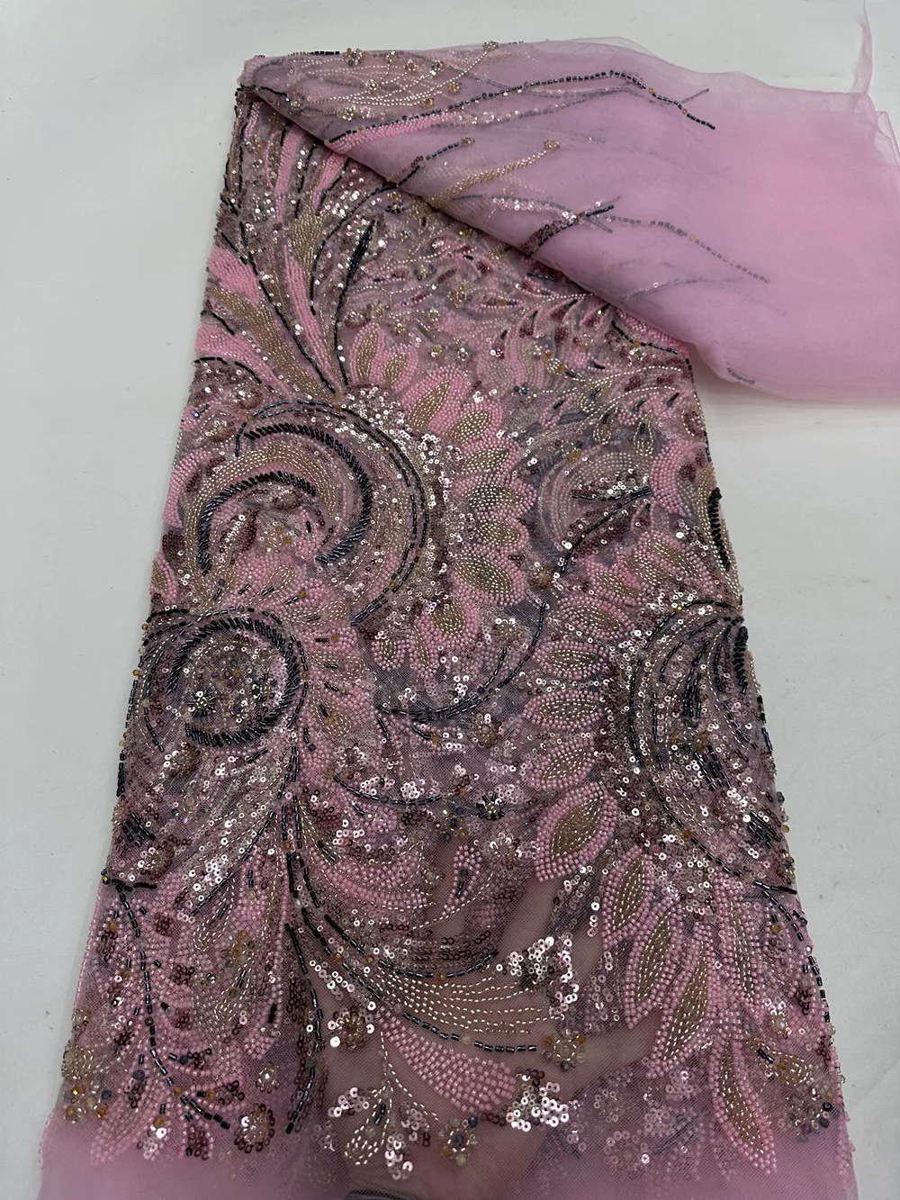 2025 موضة جديدة الفرنسية شبكة ثلاثية الأبعاد الزهور التطريز حبة أقمشة الدانتيل مع الترتر الأفريقي النيجيري النسيج لفستان الزفاف