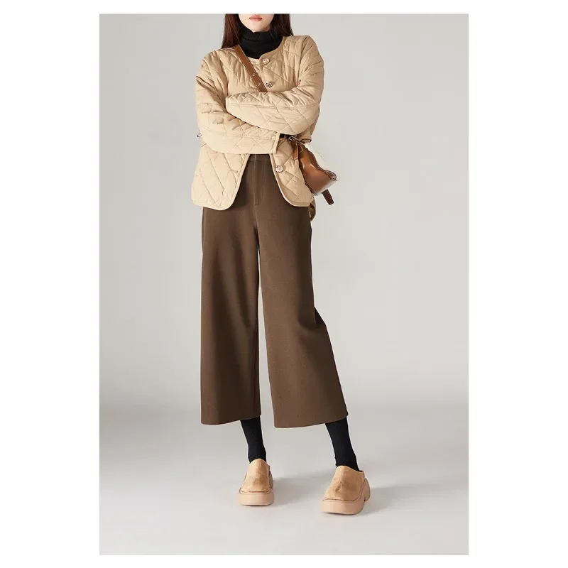 Korean Office Lady Wide Leg Pant Flare Thick Woolen Ankle Length Straight Loose Pants Women Autumn Winter Trousers Female Casual