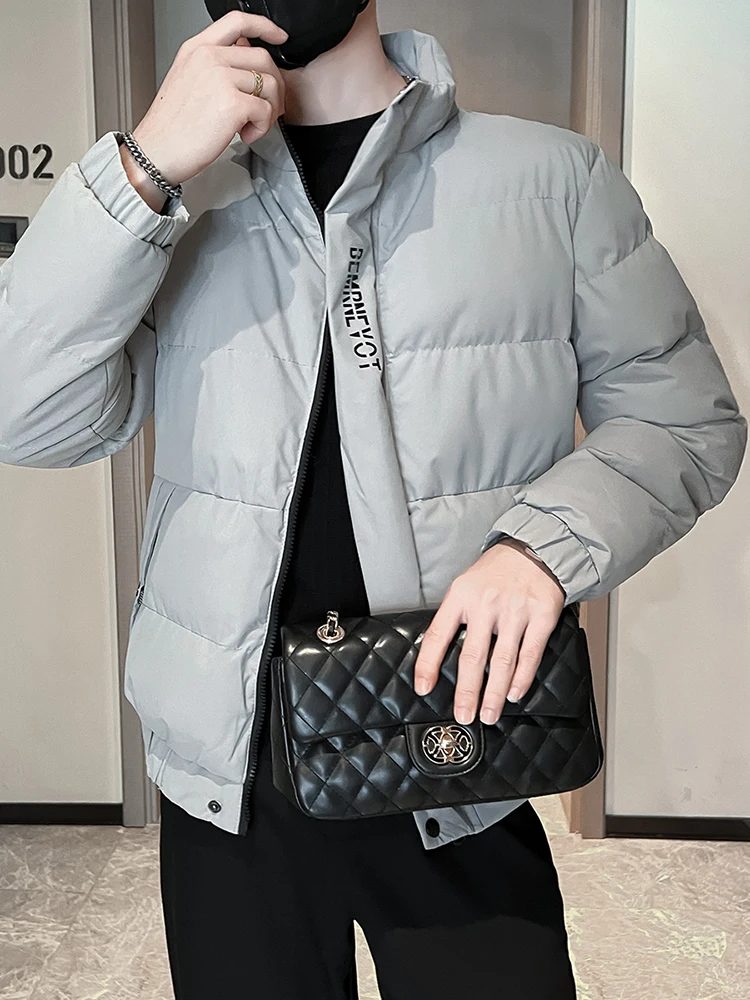 

Мужская зимняя утепленная хлопковая куртка с воротником-стойкой, теплостойкая, модная, с принтом, эластичным низом, молодежная, повседневная, на молнии