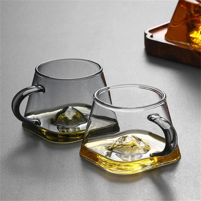 250ml 3D Mountains Heat Resistant Glass Tea Cup with Handle Water Milk Coffee Cup Kung Fu Tea Set Drinkware