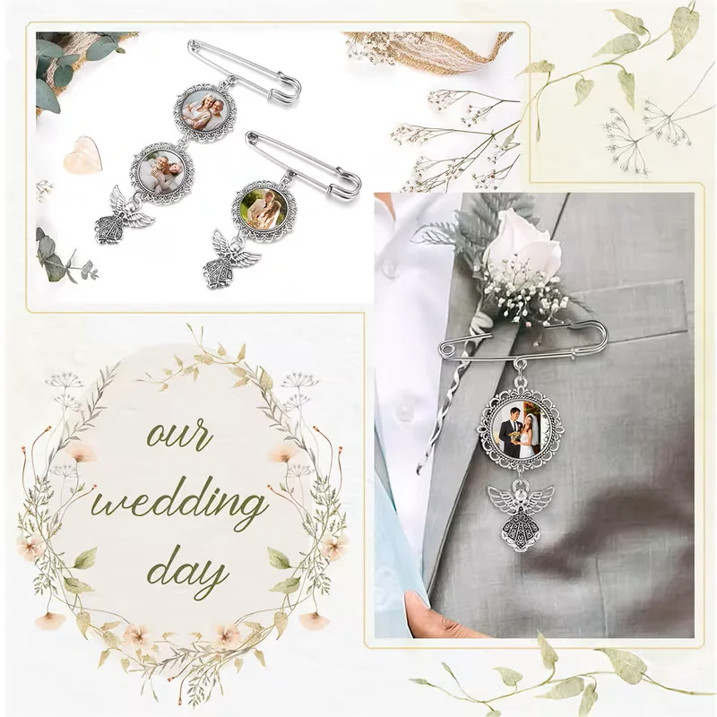 Memorial bouquet brooch, customised photo brooch, personalised party and wedding gift, customised photo gift for couples
